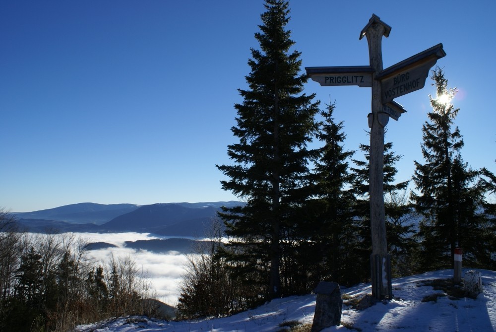 “Das Miteinander, nicht das Gegeneinander, ist der Weg.” Wegweiser zum Innehalten an der Waldburgangerhütte.