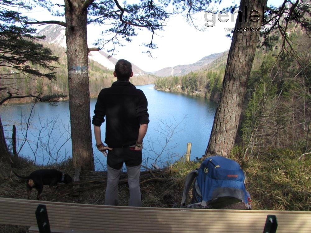 Sehenswerte Bankerl am Stausee bei Klaus sind Mangelware.