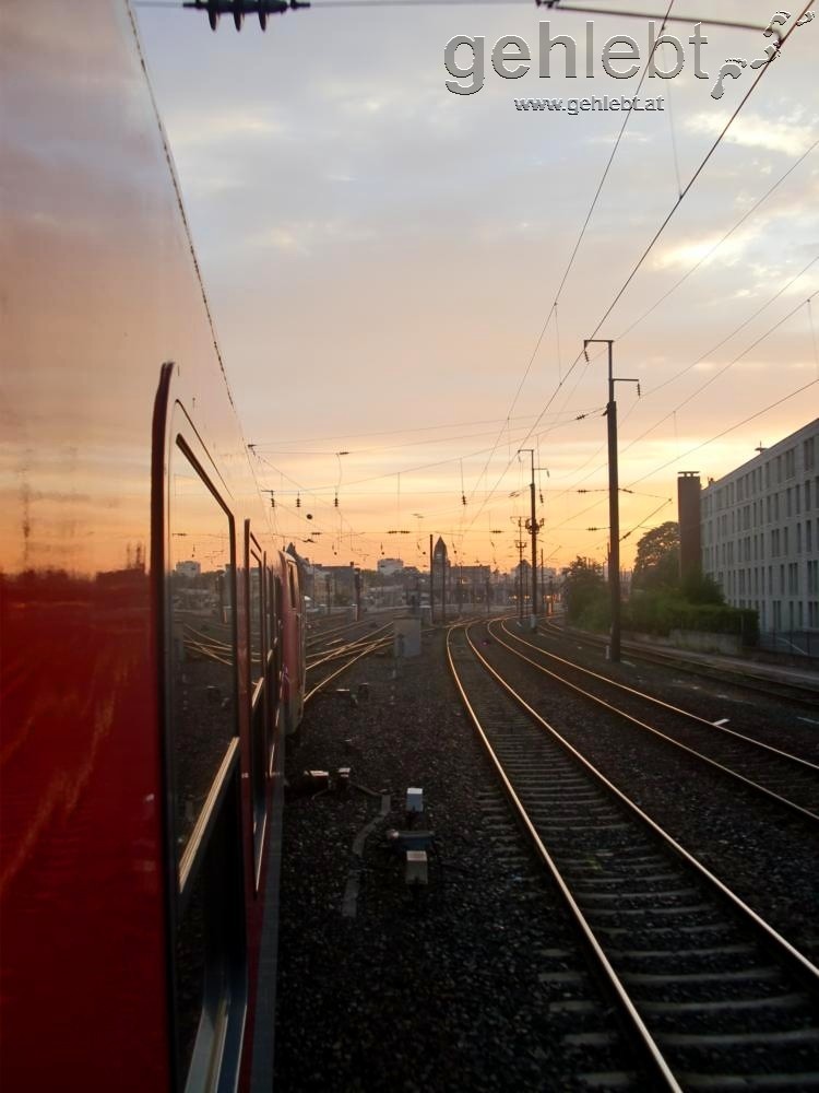 Die ersten Sonnenstrahlen in Frankreich vertreiben kurzzeitig den Zugsabteil-Geruch.