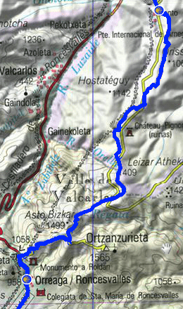 von Huntto nach Roncesvalles / Kartengrundlage: www.ign.es
