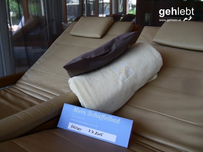 Und so sieht eine persönlich reservierte Liege im Schaffelbad aus. Kann man lassen, gell?